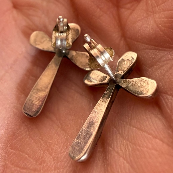 Vintage Native American Zuni Mosaic stone sterling silver cross earrings